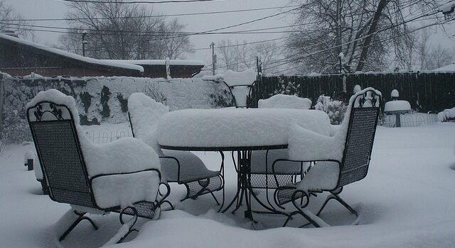 How can you store patio furniture for the winter season?